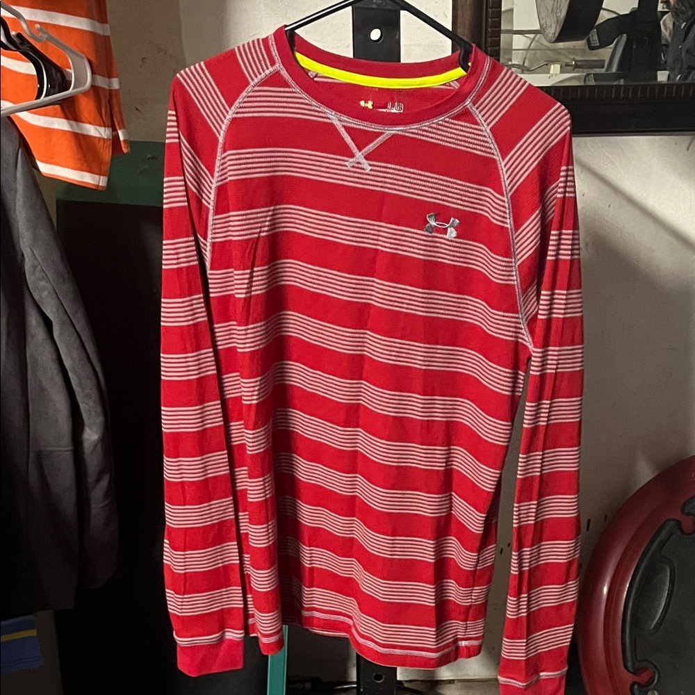 Under Armour Red and White Striped Long Sleeve